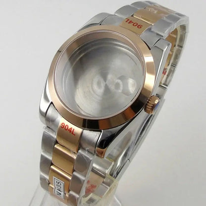 36mm Sapphire Glass Rose Golden Two Tone Watch Case fit NH35 NH36 NH38