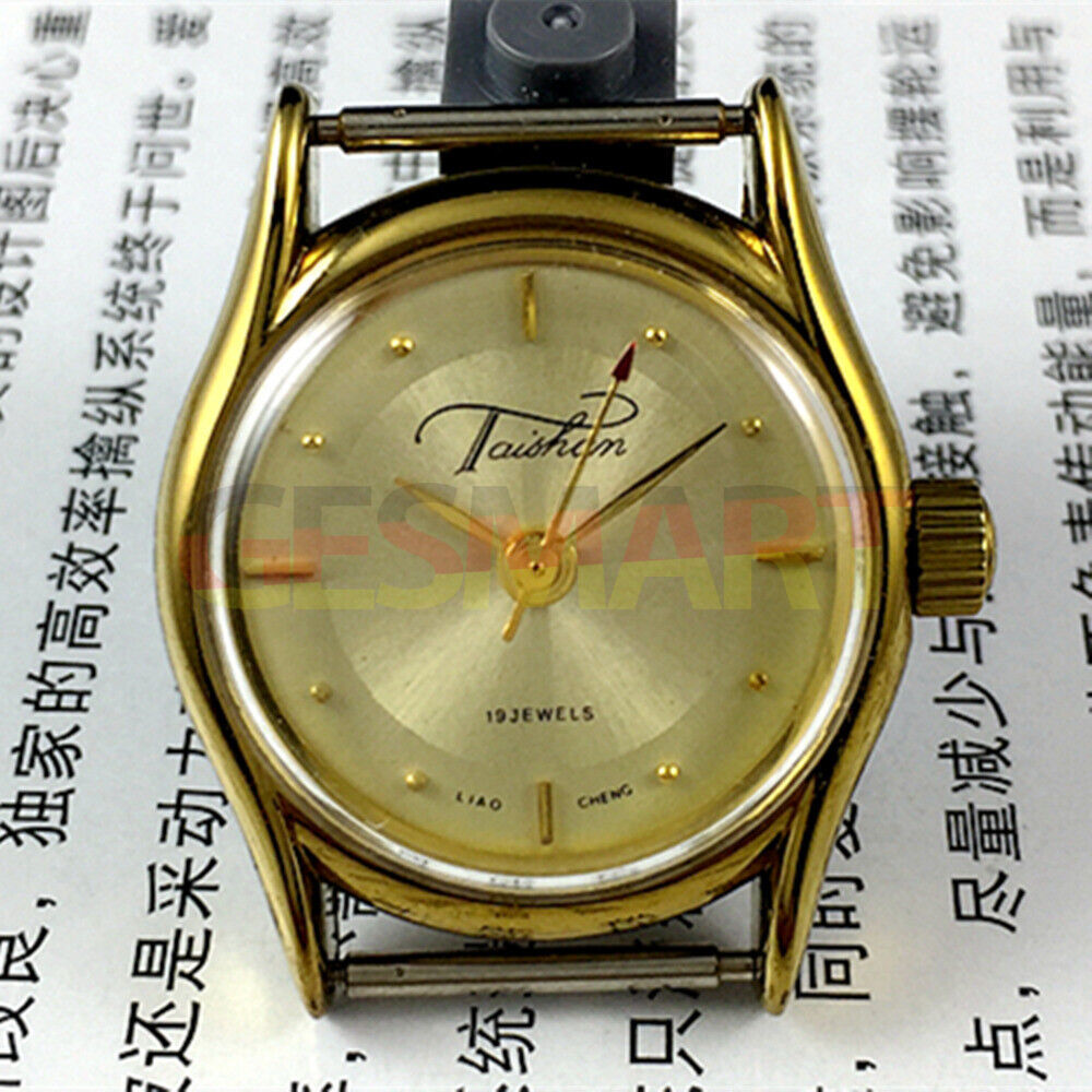 TAISHAN manual mechanical lady watch with 19 jewels, champagne dial, and golden case, elegant design.