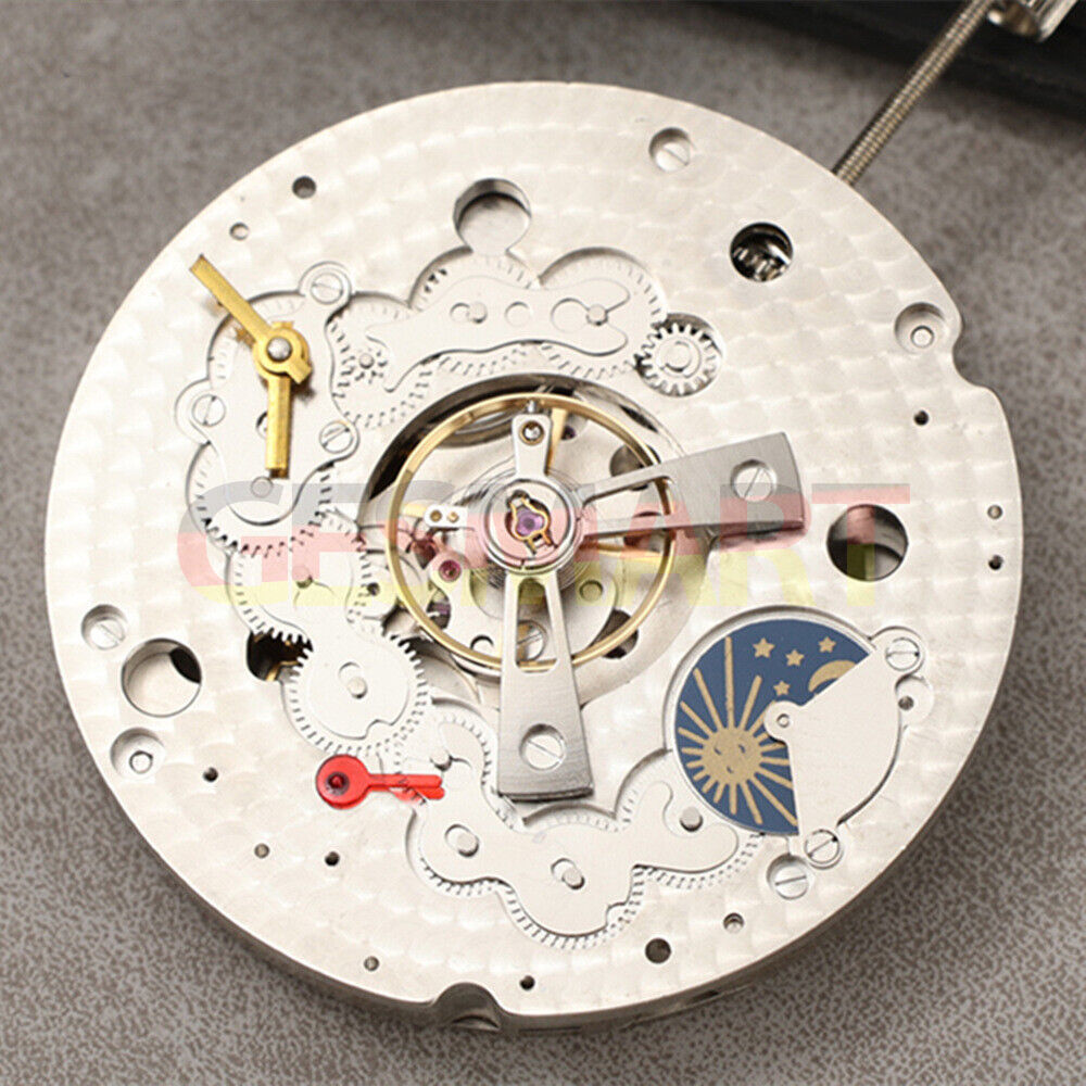 Dandong Silver watch accessory with hollow star and moon phase, automatic mechanical movement, elegant design.