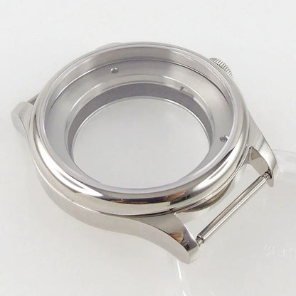 39mm watch case with sapphire crystal back for MIYOTA 8215 automatic movement, durable wristwatch part.