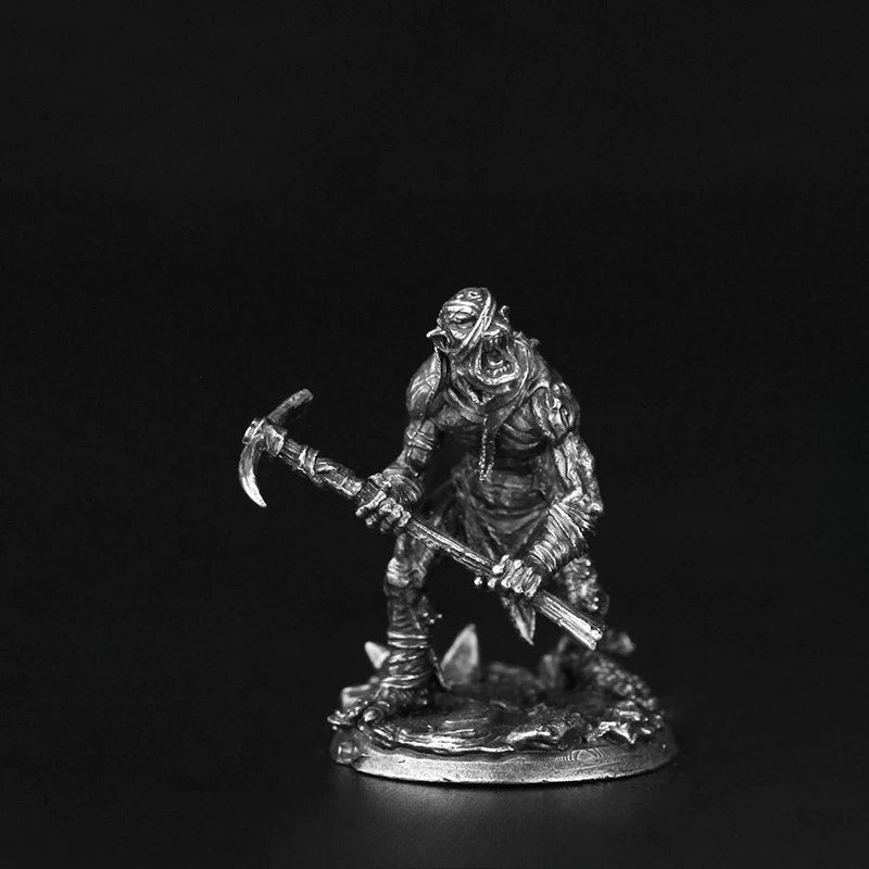 White Brass Figurine Mummy Undead Miniature - Wrapped Monster with Pickaxe Figure