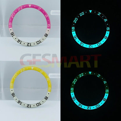 38mm Rose Red and Yellow Resin alloy watch bezel with blue lume, compatible with SKX007 SKX011 models.
