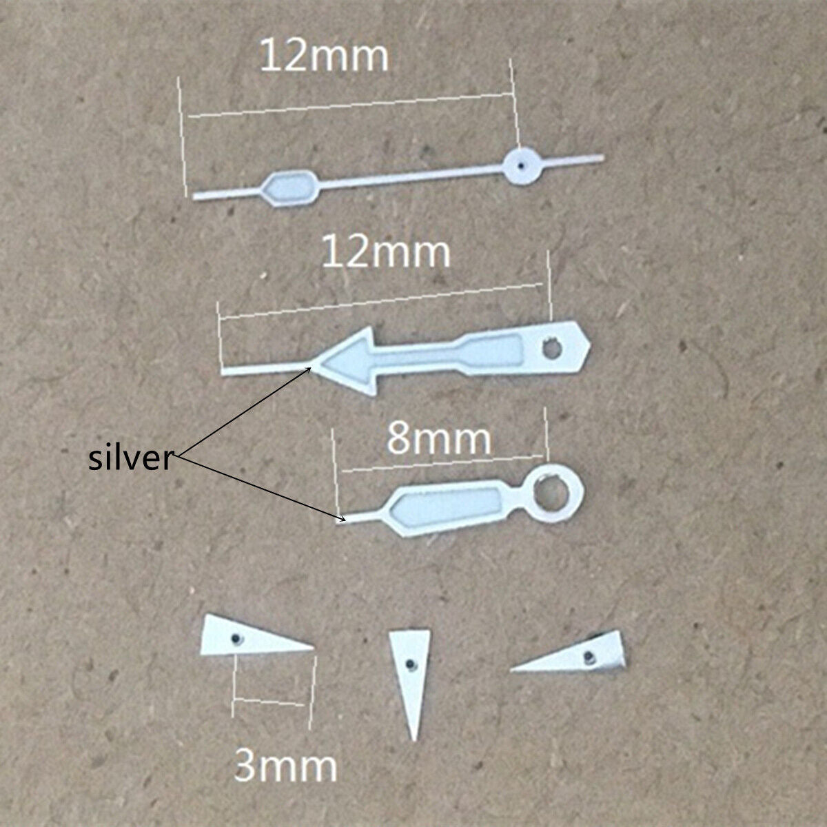 Green lume arrow-shaped watch hands with silver trim for Miyota OS10 OS20 OS60 OS80 models.