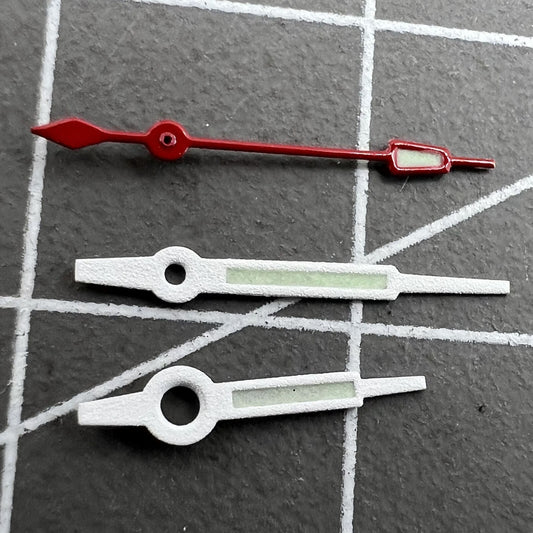 White trim green lume watch hands by Hattori Epson, designed for quartz PC32 movement, precise and luminous.