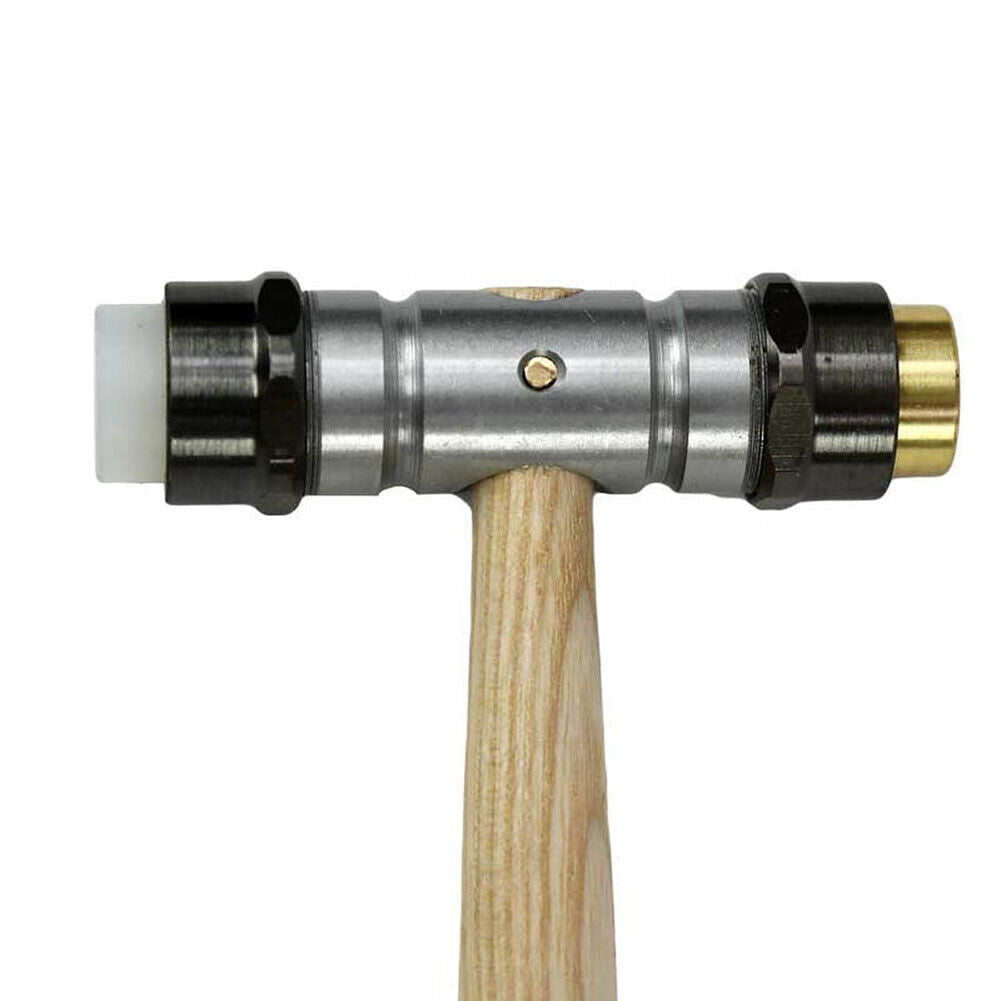 Swiss Bergeon 30417 hammer with replaceable brass and synthetic ends for delicate watch repairs.