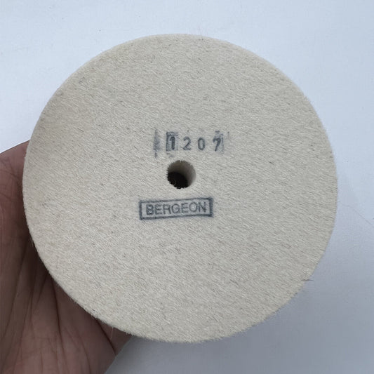 Bergeon 1207 white felt polishing wheel for watch accessories, Swiss made for precision finishing.