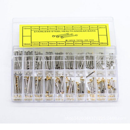 200PCS watch strap screws and link pins kit, assorted 10-28mm sizes for band repair tools.