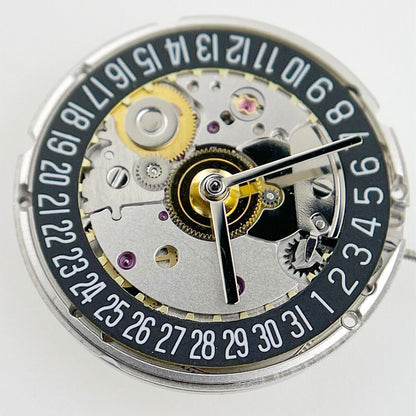 Seagull 2824 automatic mechanical watch movement with black date wheel at 6 o'clock, China made.