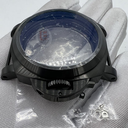 44mm black sapphire glass watch case by 316L steel, fits Seagull ST3600/ST3621 & ETA6497/6498 movements for durable protection.