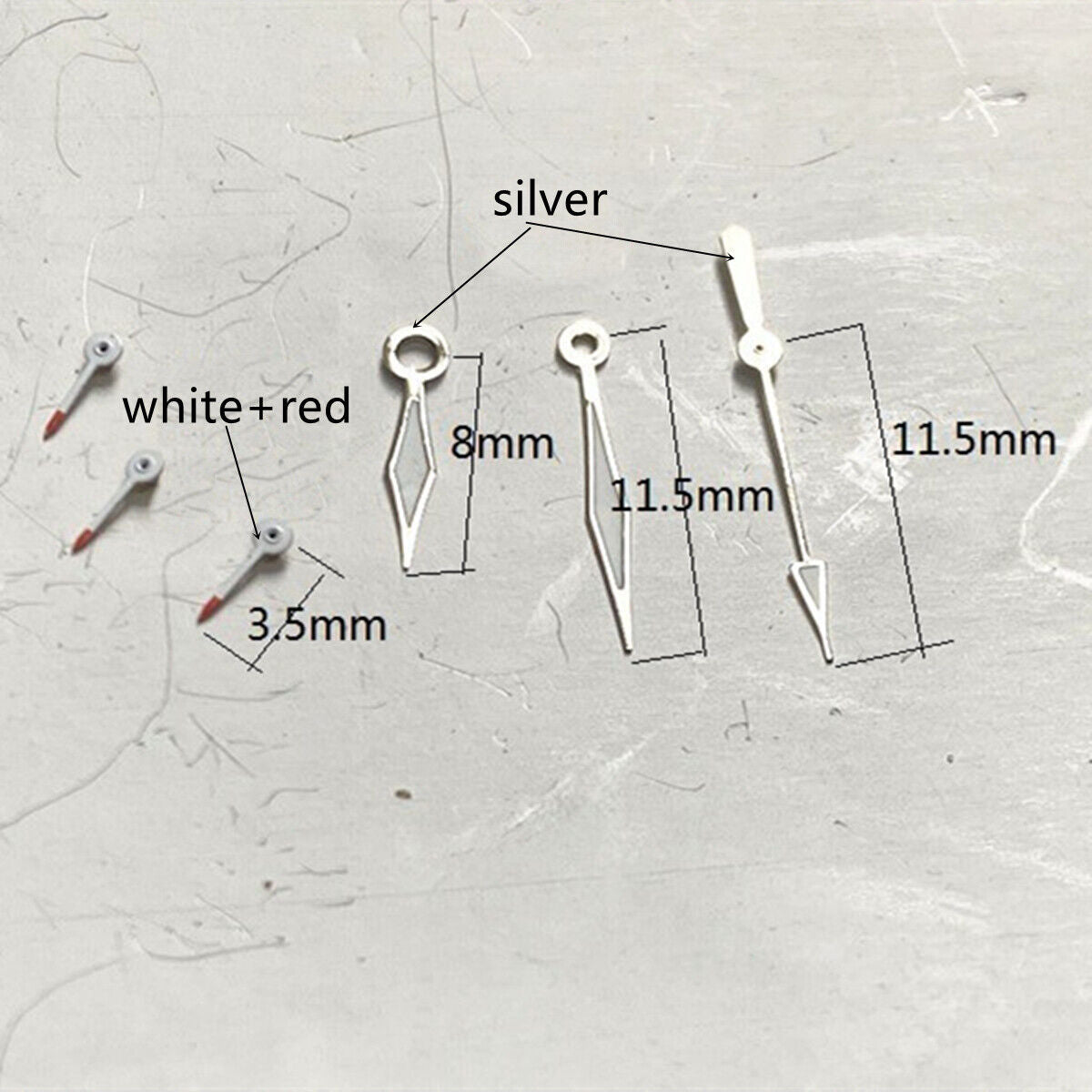 Red and white luminous small second watch hands for Miyota OS10 OS20 OS22 OS60 OS80 models.