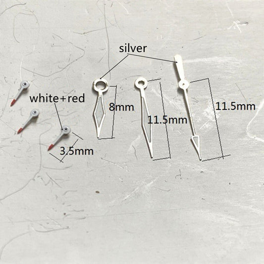 Red and white luminous small second watch hands for Miyota OS10 OS20 OS22 OS60 OS80 models.