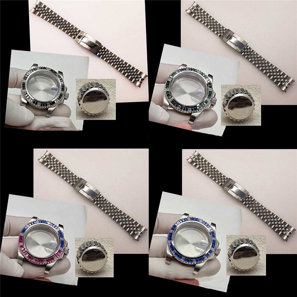 Jewelled 41MM stainless steel watch case with bracelet strap for NH35 movement, durable Swiss-made design.