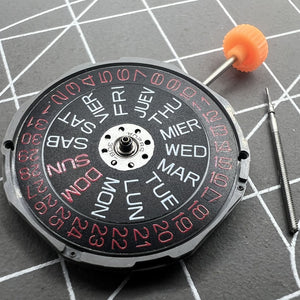 Miyota 1M02  3 Hands Quartz Movement Black Disk Red Font Double Calendar