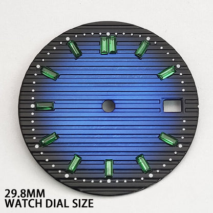 29.8mm green imitation gemstone nail with blue dial for NH35 watch movement