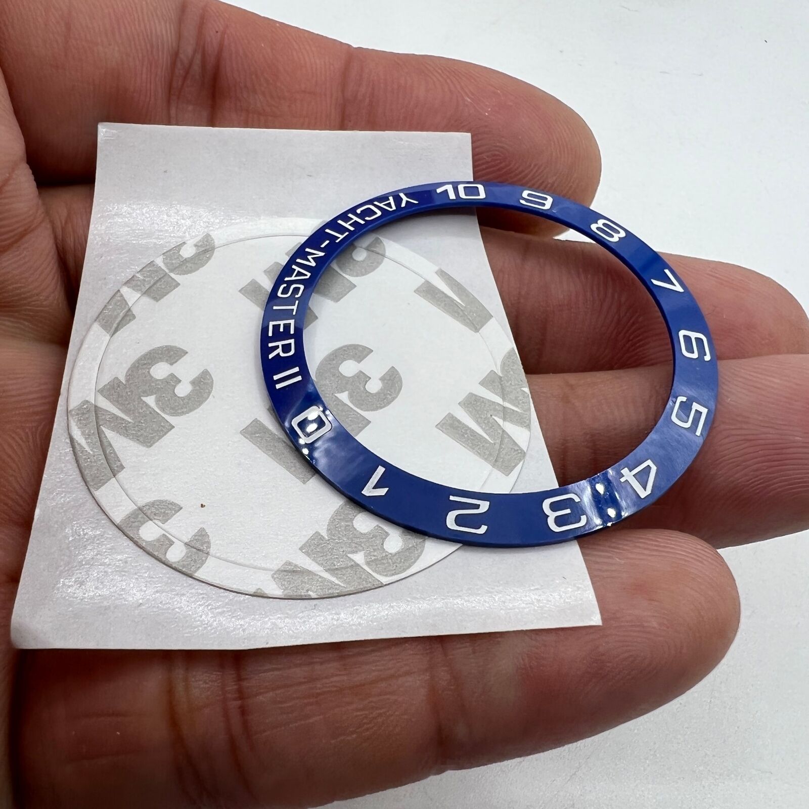 Ceramic 38mm blue bezel ring with white font designed for Yacht Master watch.