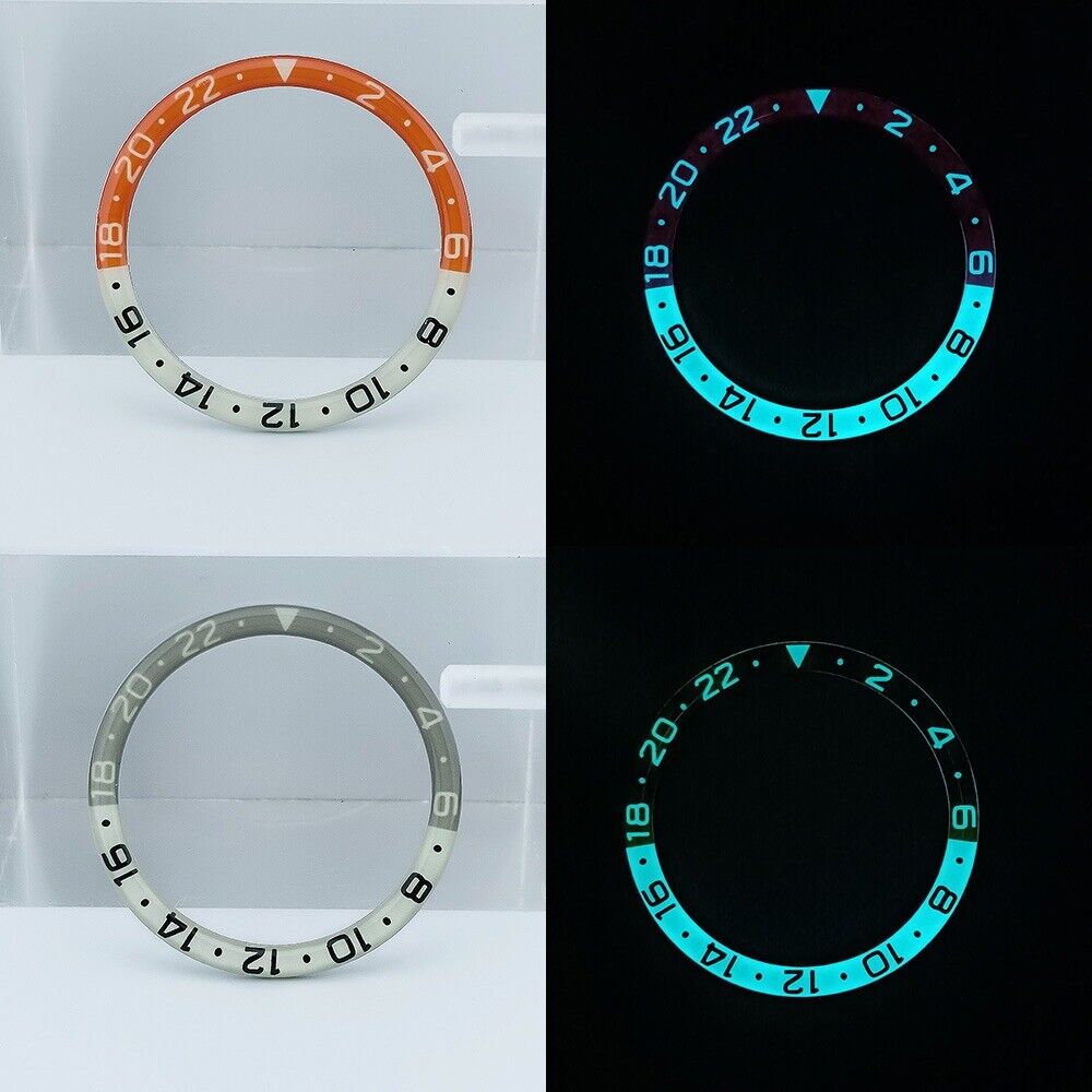 38mm Dark Orange and Grey Resin watch bezel with blue lume for SKX007 SKX011, durable alloy design.