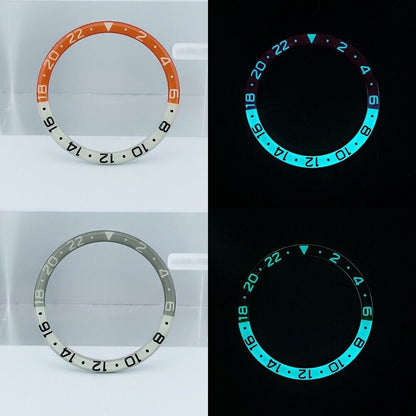 38mm Dark Orange and Grey Resin watch bezel with blue lume for SKX007 SKX011, durable alloy design.