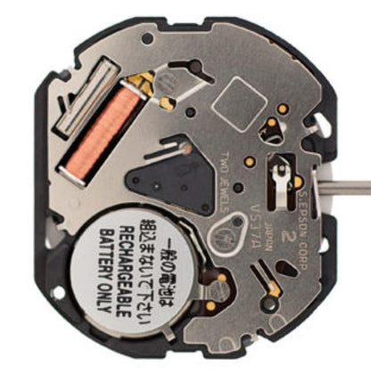 Hattori Epson VS37A solar quartz watch movement, Japan-made for precise, reliable timekeeping.