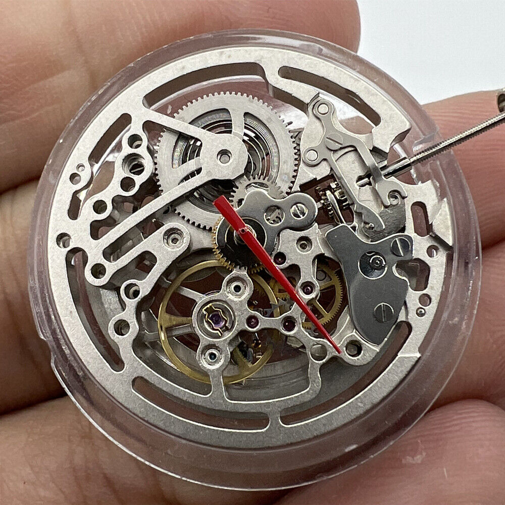 Seagull TY2809 silver skeleton watch movement showcasing automatic mechanical design from China.