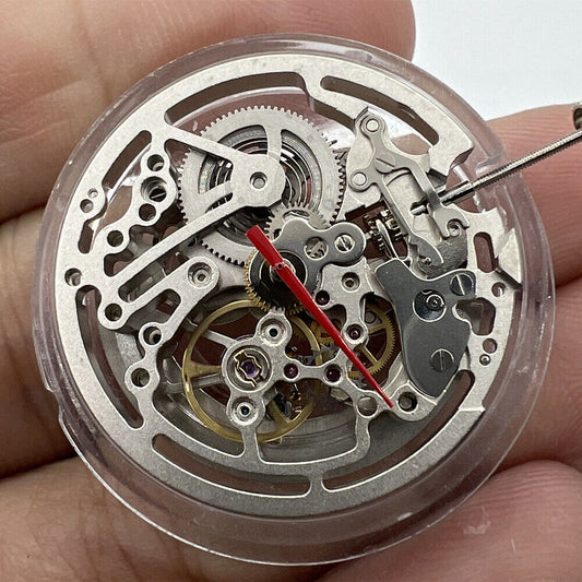 Seagull TY2809 silver skeleton watch movement showcasing automatic mechanical design from China.