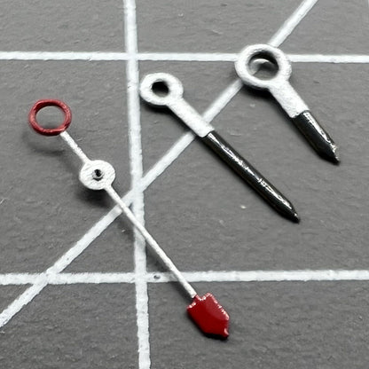 Silver and black watch hands for Miyota 2035, 2115, 2105, 2305, 2315 movements, precise fit.