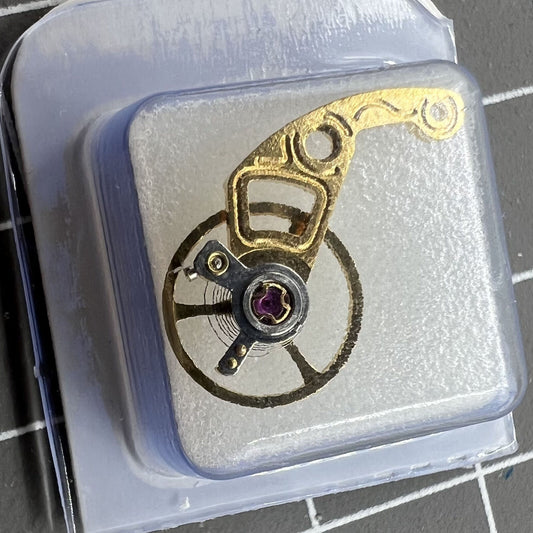 Complete Balance Wheel with golden splint for Hangzhou 2189 hollow watch movement, precision component by Hangzhou.