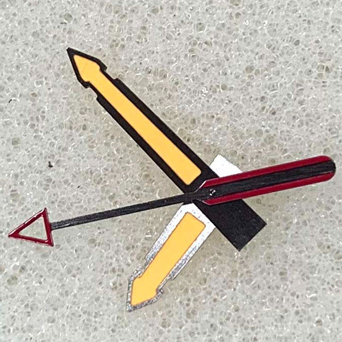 Arrow-shaped yellow luminous watch hands with black trim for NH35, NH36, 4R, 7S movements.
