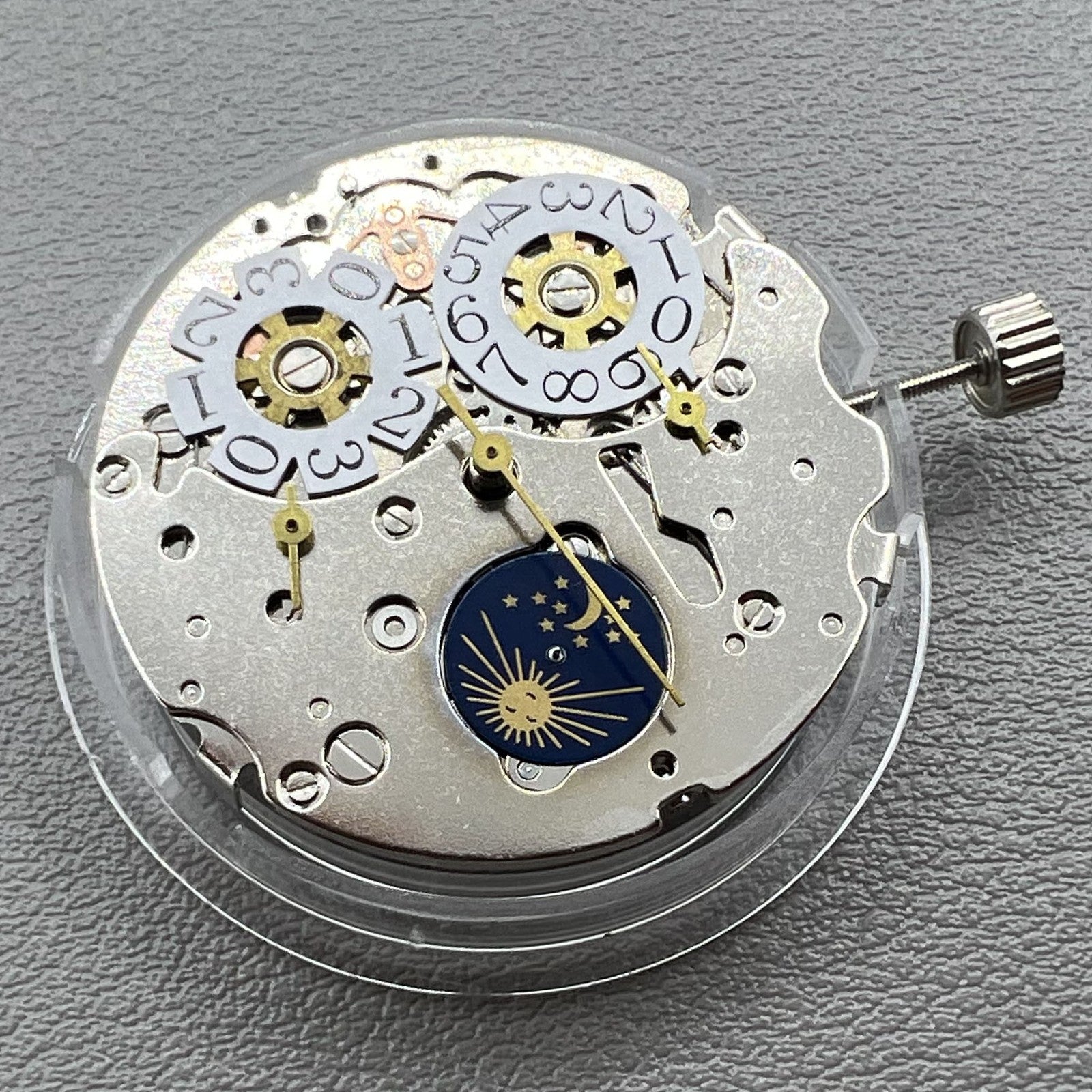 Seagull ST16 automatic watch with large date, three hands, and three chronograph subdials, stylish design.