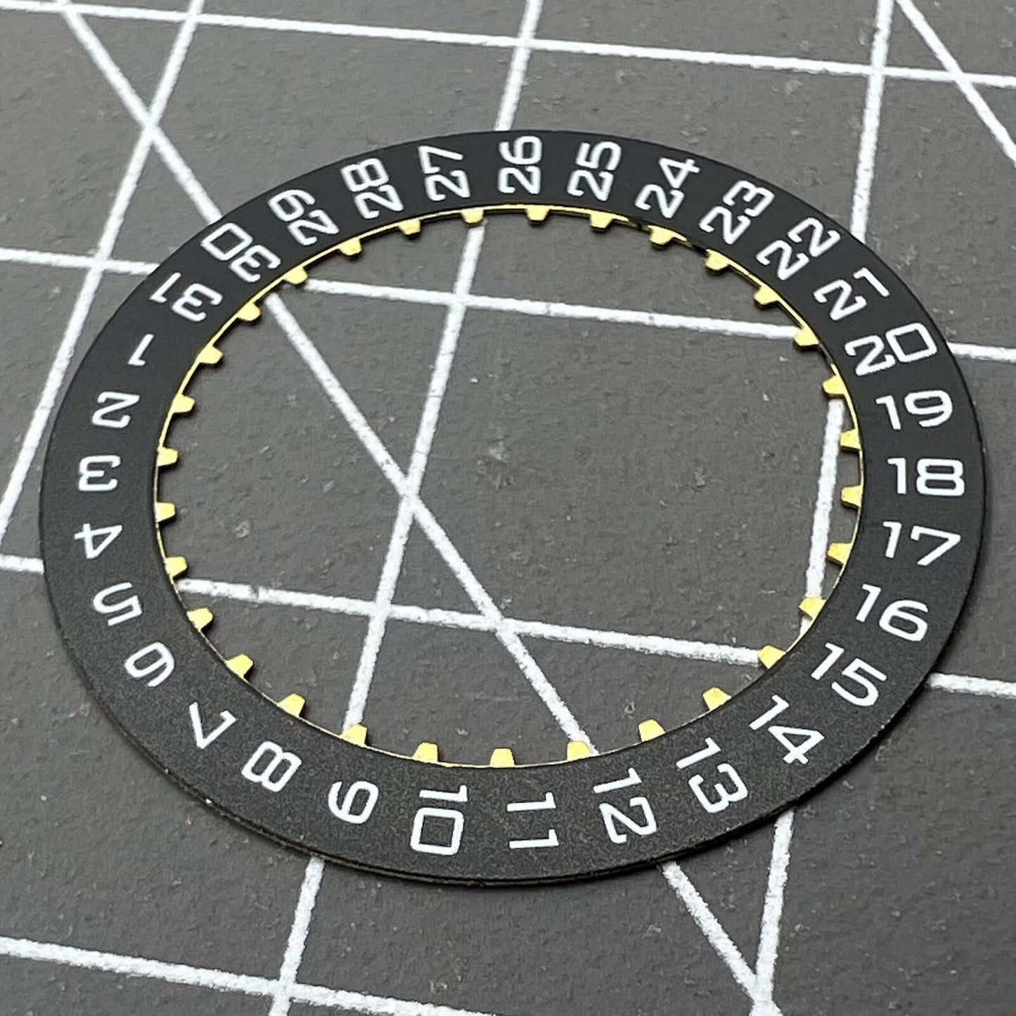 Black Date Disk Wheel displaying date at 3 o'clock for ETA2824 movements, Swiss Made precision components.