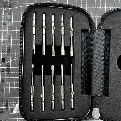 Precision screwdriver set with hex tools for watches and glasses repair, ergonomic grip.