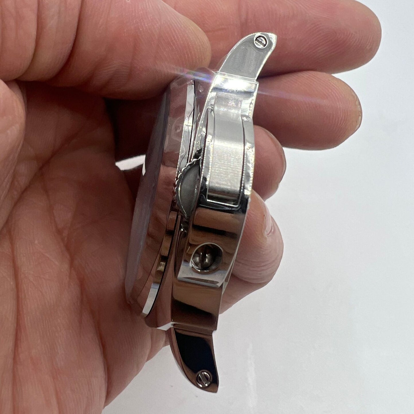 Polished 44MM stainless steel watch case for ETA6497/6498, ST3600/ST3620 movements, sleek and durable design.