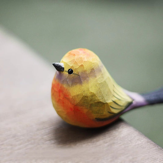 Handcrafted Leptopoecile Sophiae wooden bird figurine, decorative collectible, perfect for nature lovers.