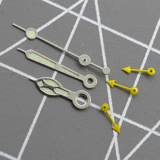 Petites aiguilles de seconde jaunes avec garniture argentée pour montre Miyota OS10 OS20 OS60 OS80
