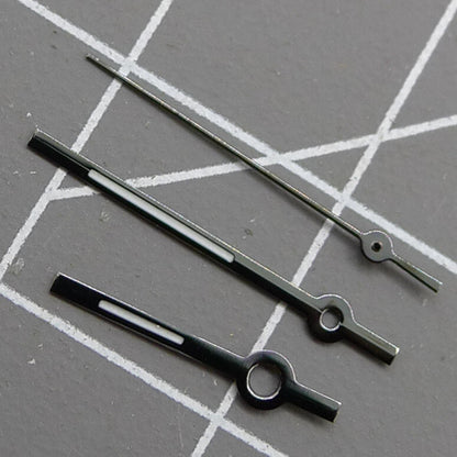 Set of 2 black lume trim watch hands, 13.5mm, compatible with Miyota 2315, 2035, 2036, 2115, 2305 movements.