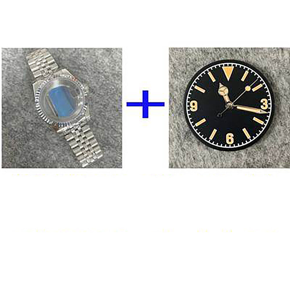 39mm Transparent Bottom Stainless Steel Watch Case+Band+Dial+Hands for NH35/NH36