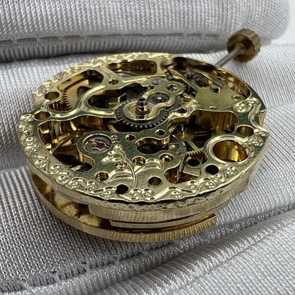 Golden 26.5mm 7120 automatic mechanical watch movement with carved hollow design