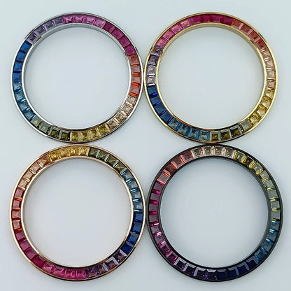 39 mm bunte Uhrenlünette mit Diamantimitat-Edelsteinen für das VK63-Uhrwerk