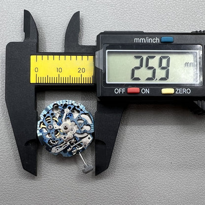 Miyota 8N24 blue hollow automatic mechanical watch movement for precise and reliable timekeeping.