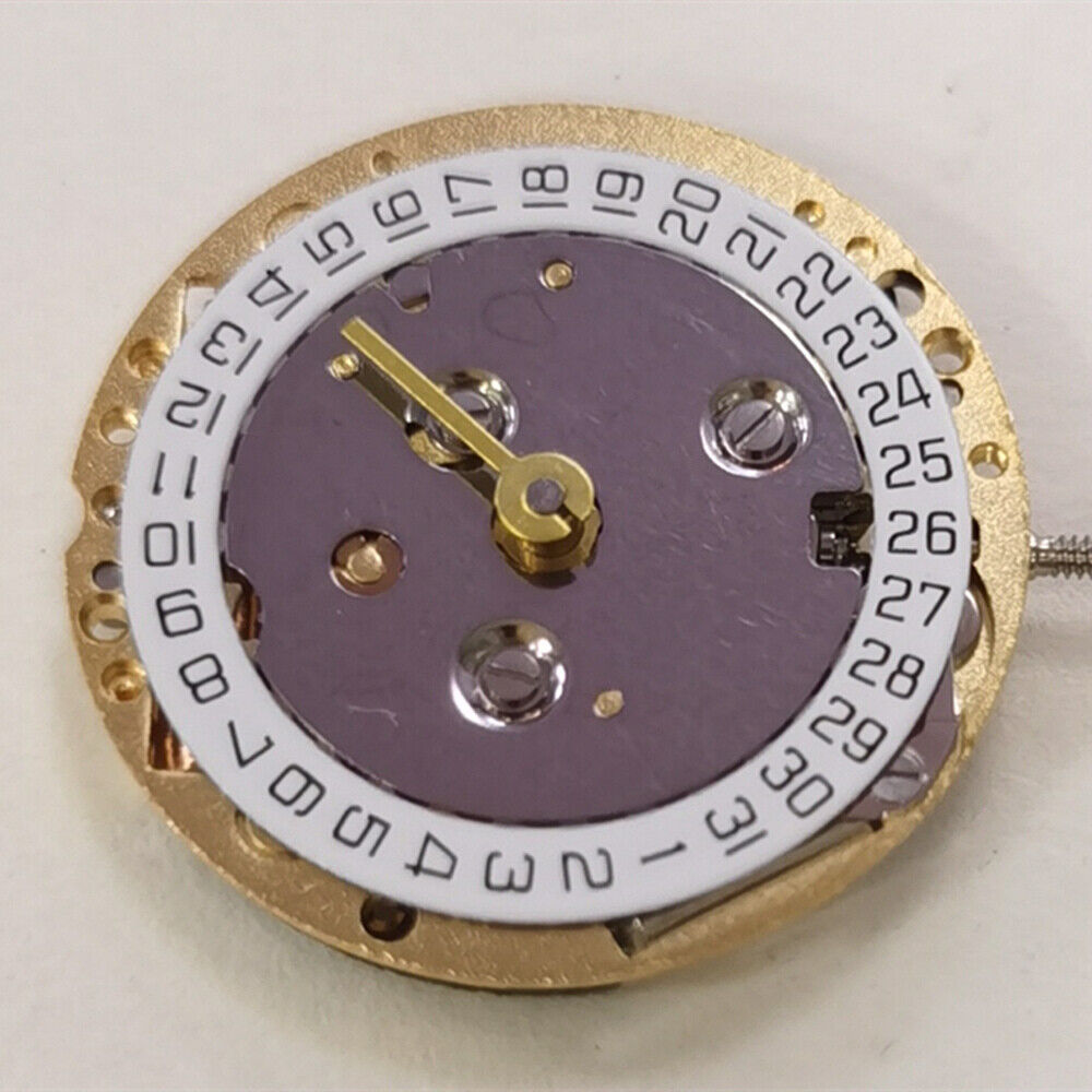 Golden ISA 222 quartz watch movement with 2 hands and calendar, ideal for lady?s watch repair.