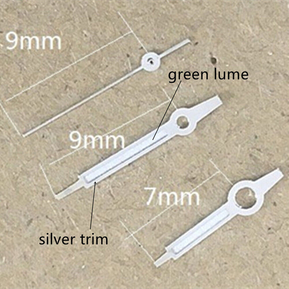 9mm Silver Trim Green Lume Watch Hands for Miyota 1M12 Movement Watch Part