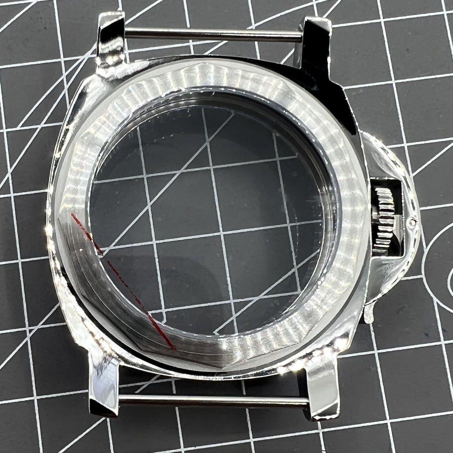 Polished 44MM stainless steel watch case, fits ETA6497/6498 and ST3600/ST3620 movements, sleek design.