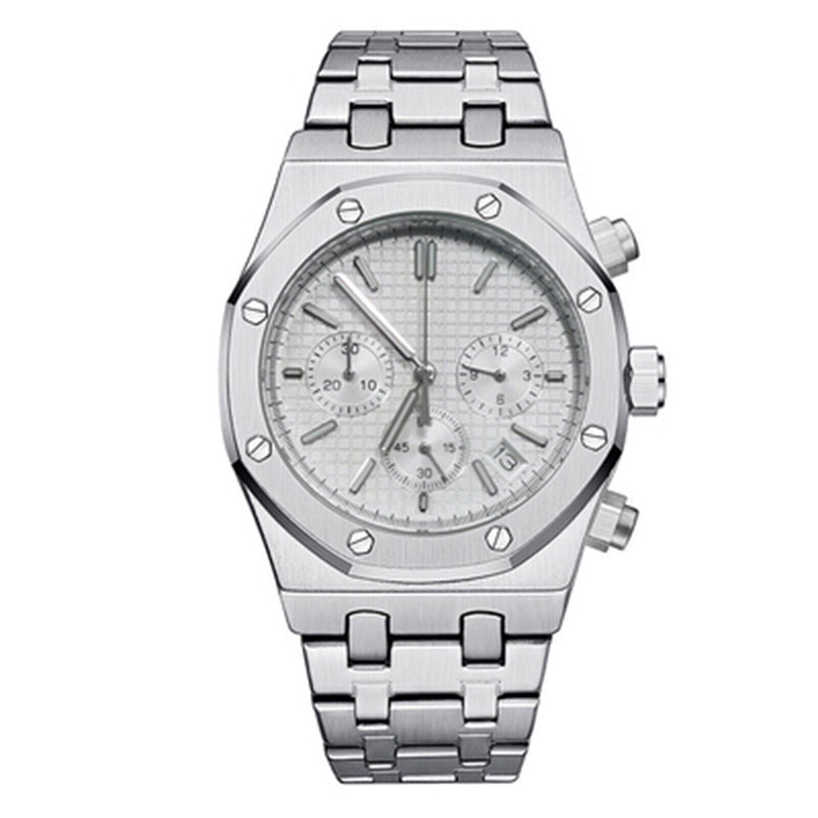 41MM stainless steel watch case and strap with VK63 movement and scratch-resistant sapphire glass.