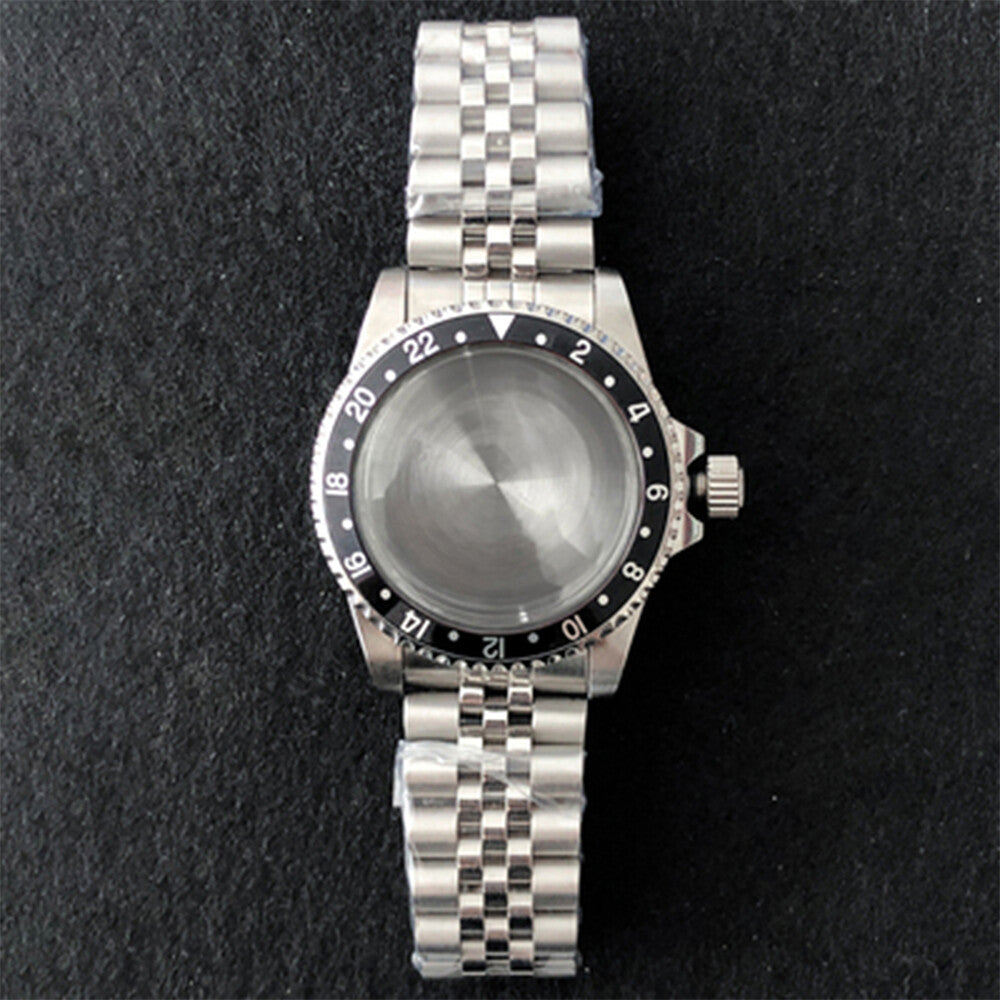 Stainless steel 39.5mm watch case with strap band for NH35/NH36 movement, durable and stylish.