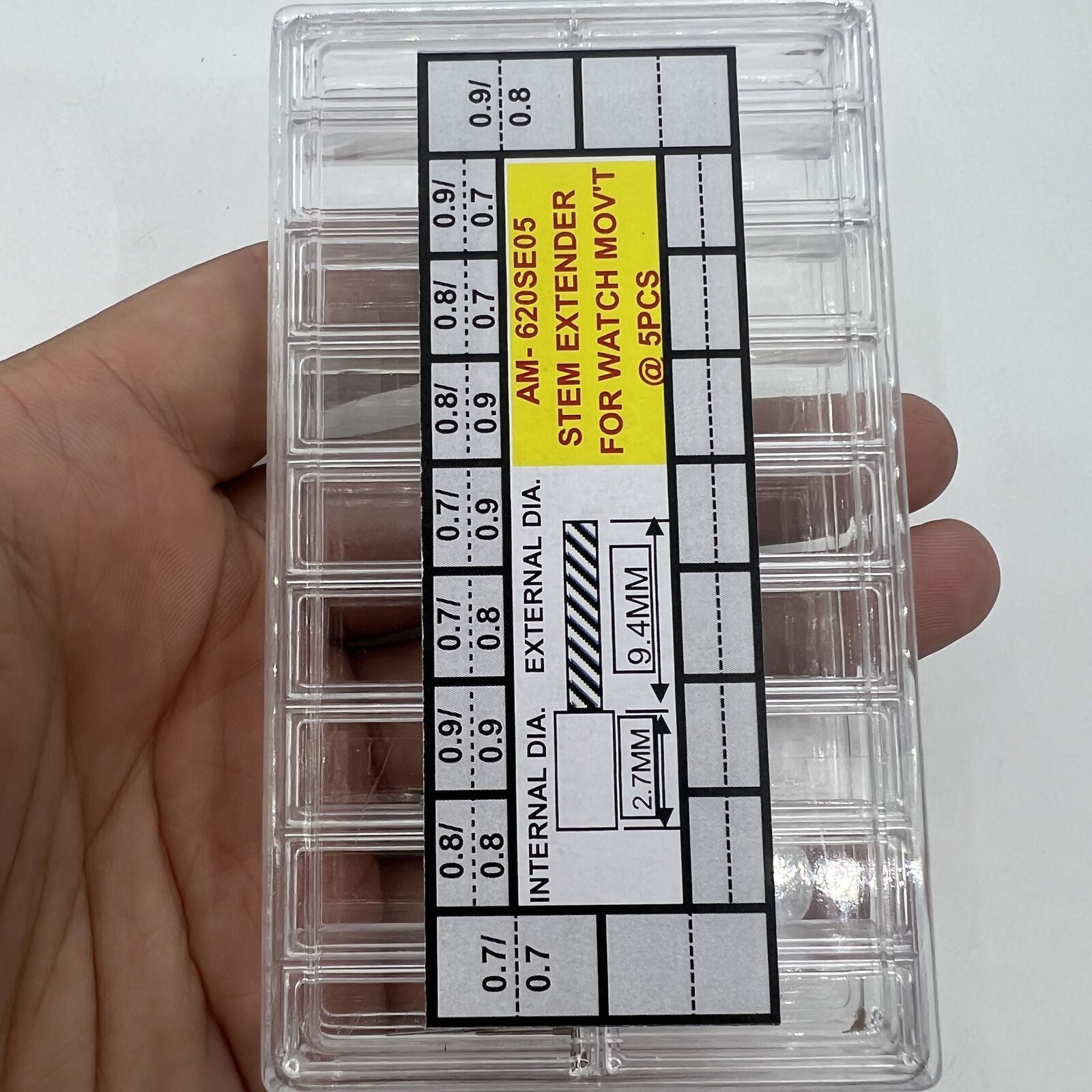 45pcs watch stem extenders assortment in 9 sizes for Swiss ETA movements, perfect for precise watch adjustments