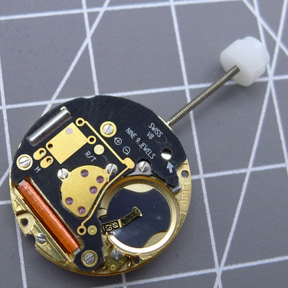 ETA 256.111 Swiss quartz watch movement with golden dial, V8 replacement for ETA256.141 models by ETA.