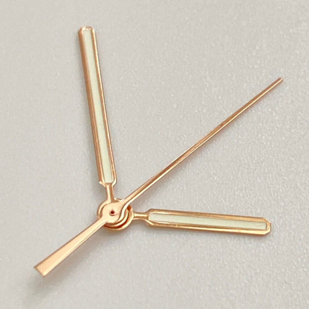 AP green luminous watch hands with rose gold trim, compatible with NH35, NH36, SKX007, SBBN for low-light visibility.