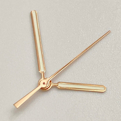 AP green luminous watch hands with rose gold trim, compatible with NH35, NH36, SKX007, SBBN for low-light visibility.