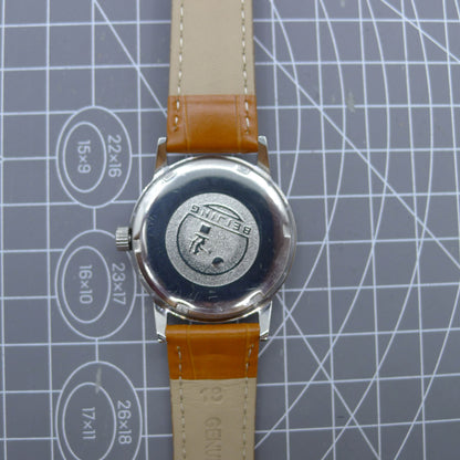 Beijing 36mm Double Rhomb watch with silver case and silver nail strap, manual mechanical movement for precise timekeeping