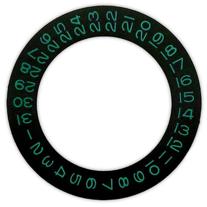 Black background date wheel overlay with green font for ETA 2824, 2836, 8200 watch movements.
