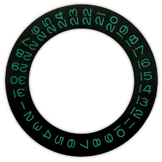 Black background date wheel overlay with green font for ETA 2824, 2836, 8200 watch movements.